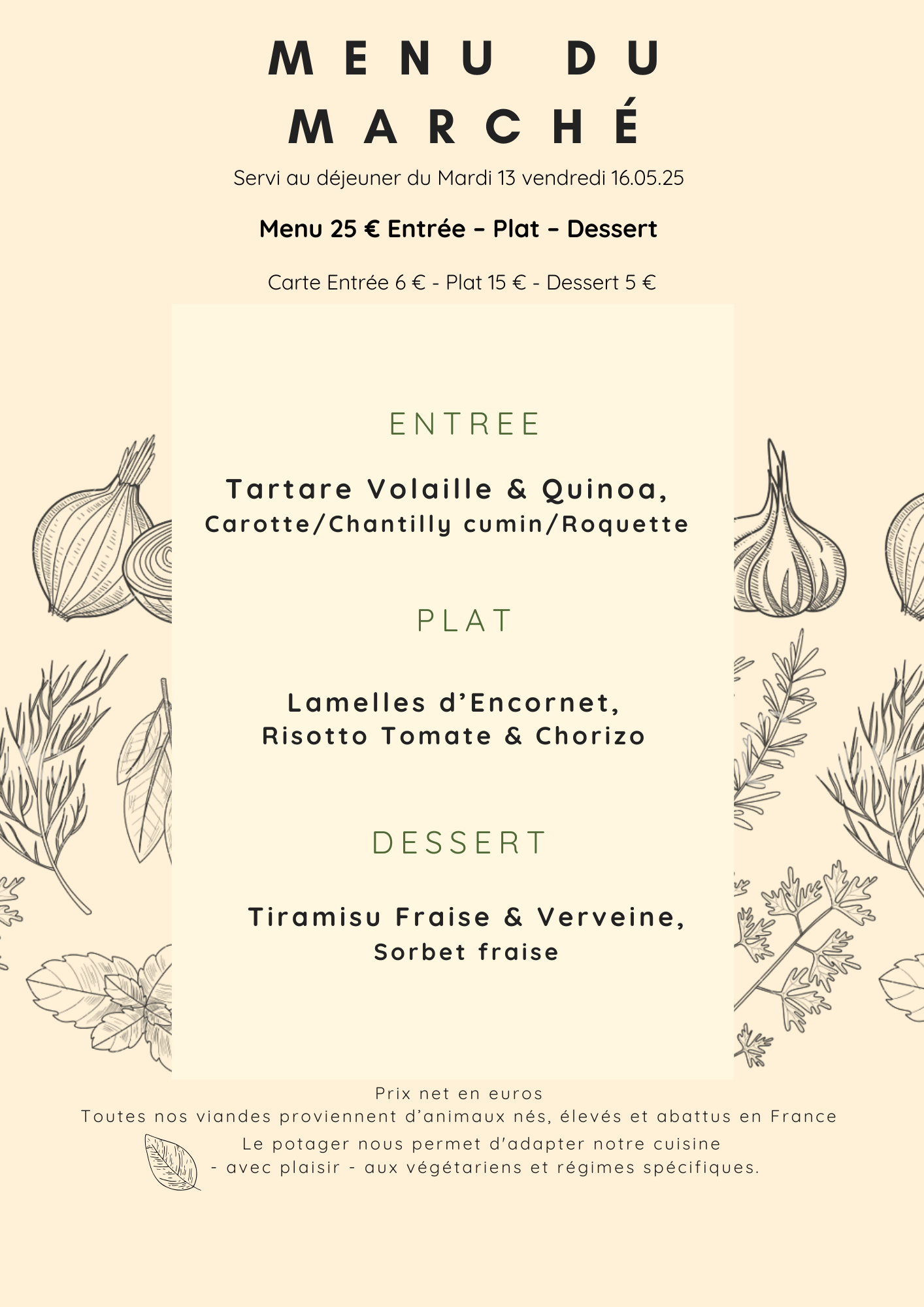 Menu du Marché 13 au 16 Mai 2025