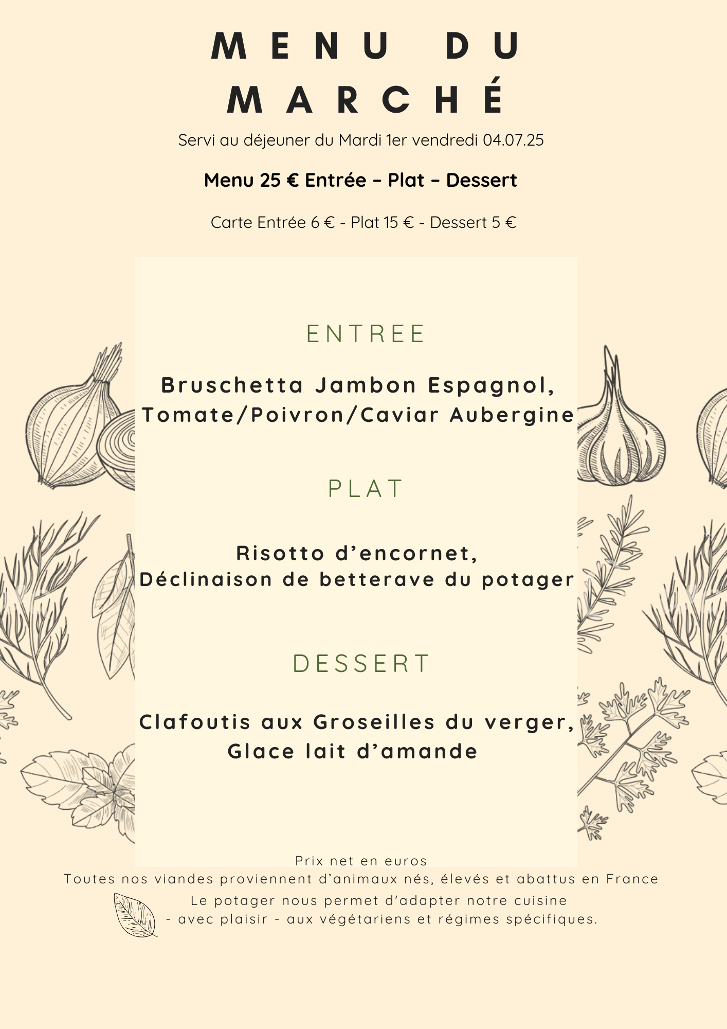 Menu du Marché du 1er au 04 Juillet