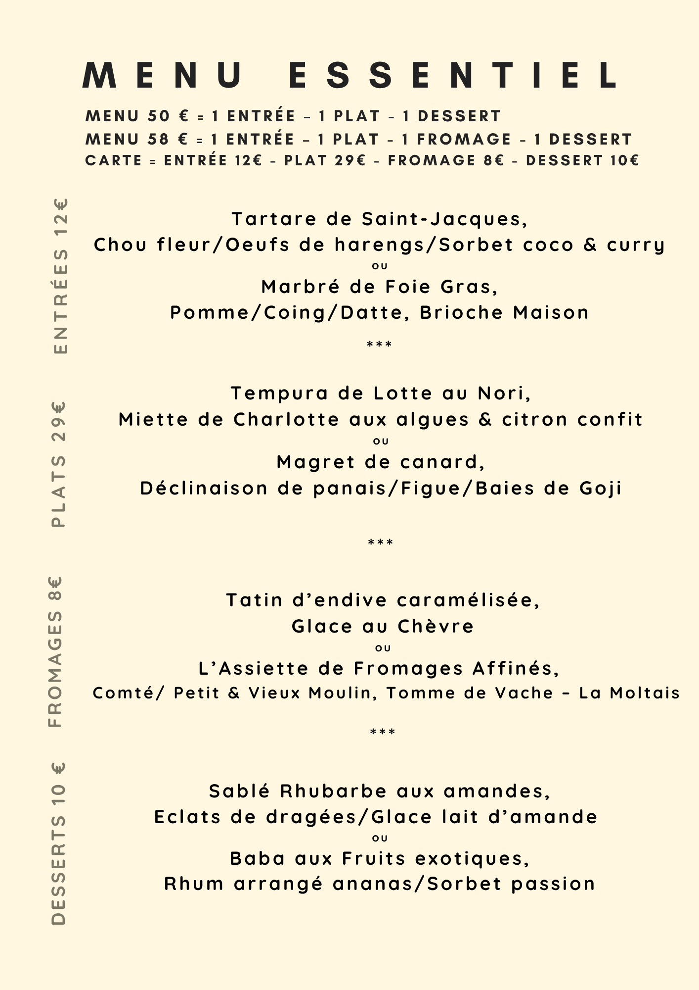 Menu Essentiel AUTOMNE 25