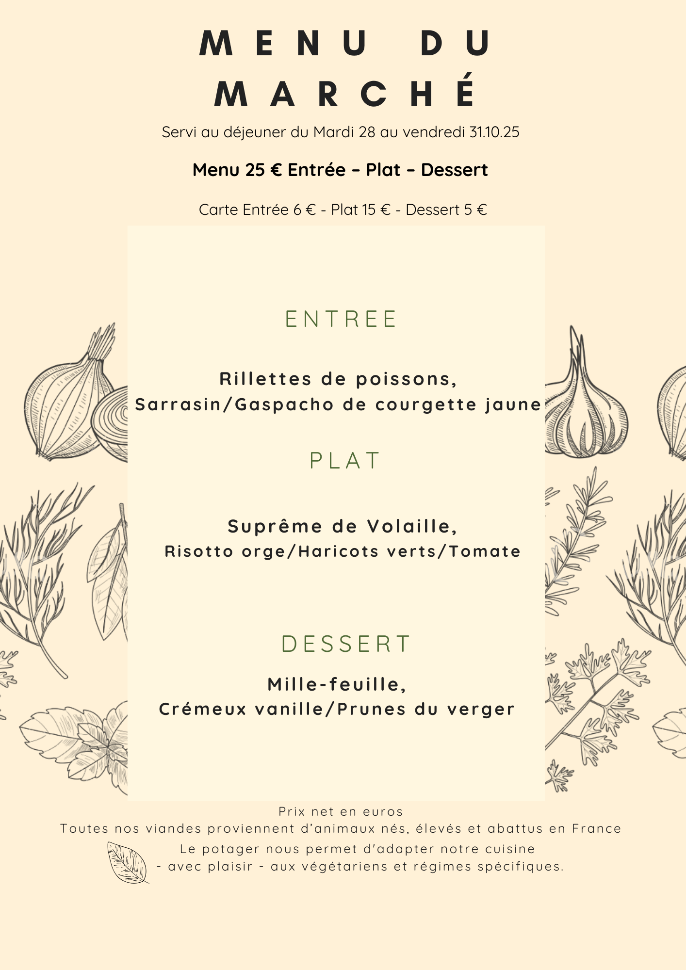 Menu du marché du 28 au 31 Octobre 25
