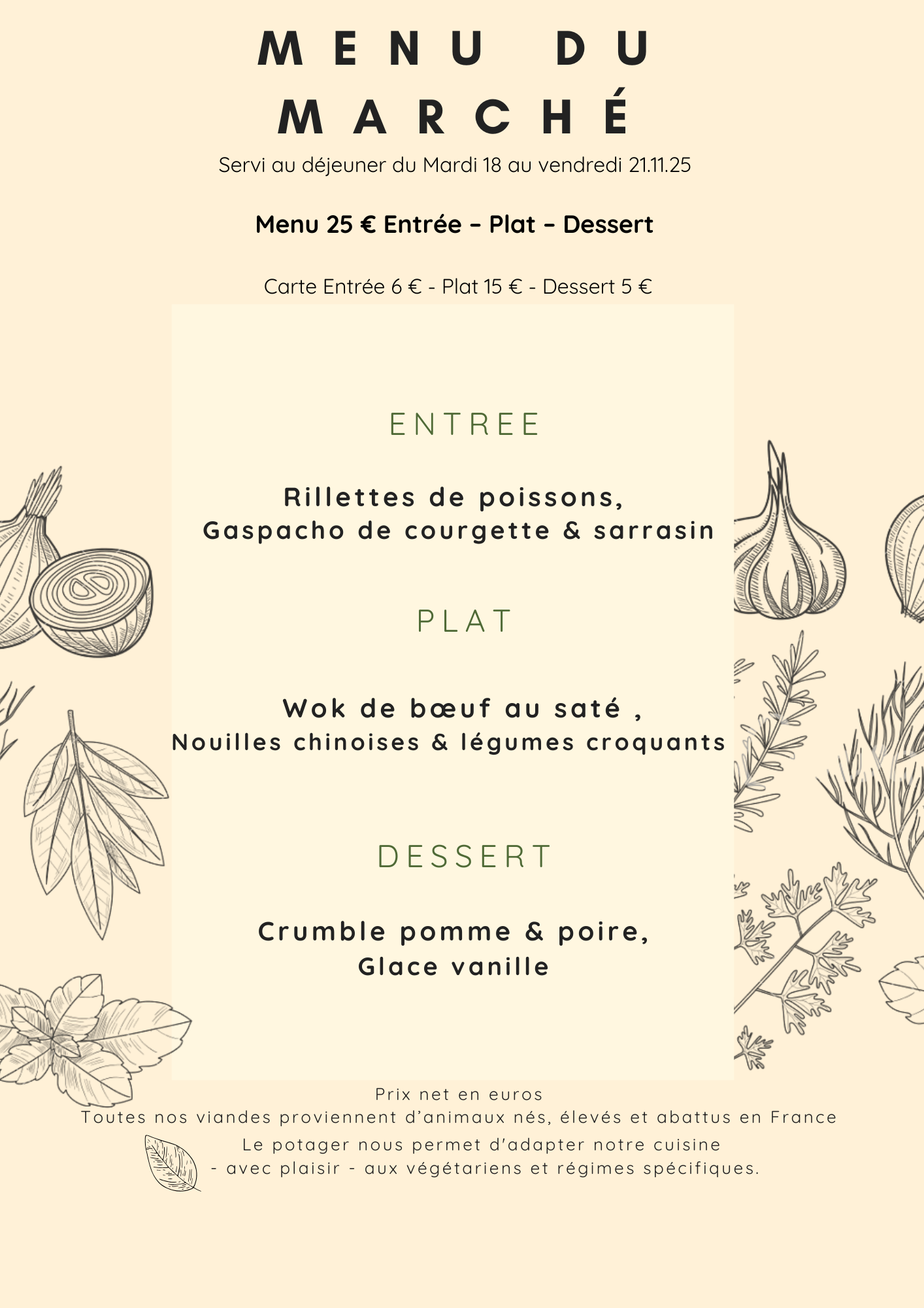 Menu du Marché