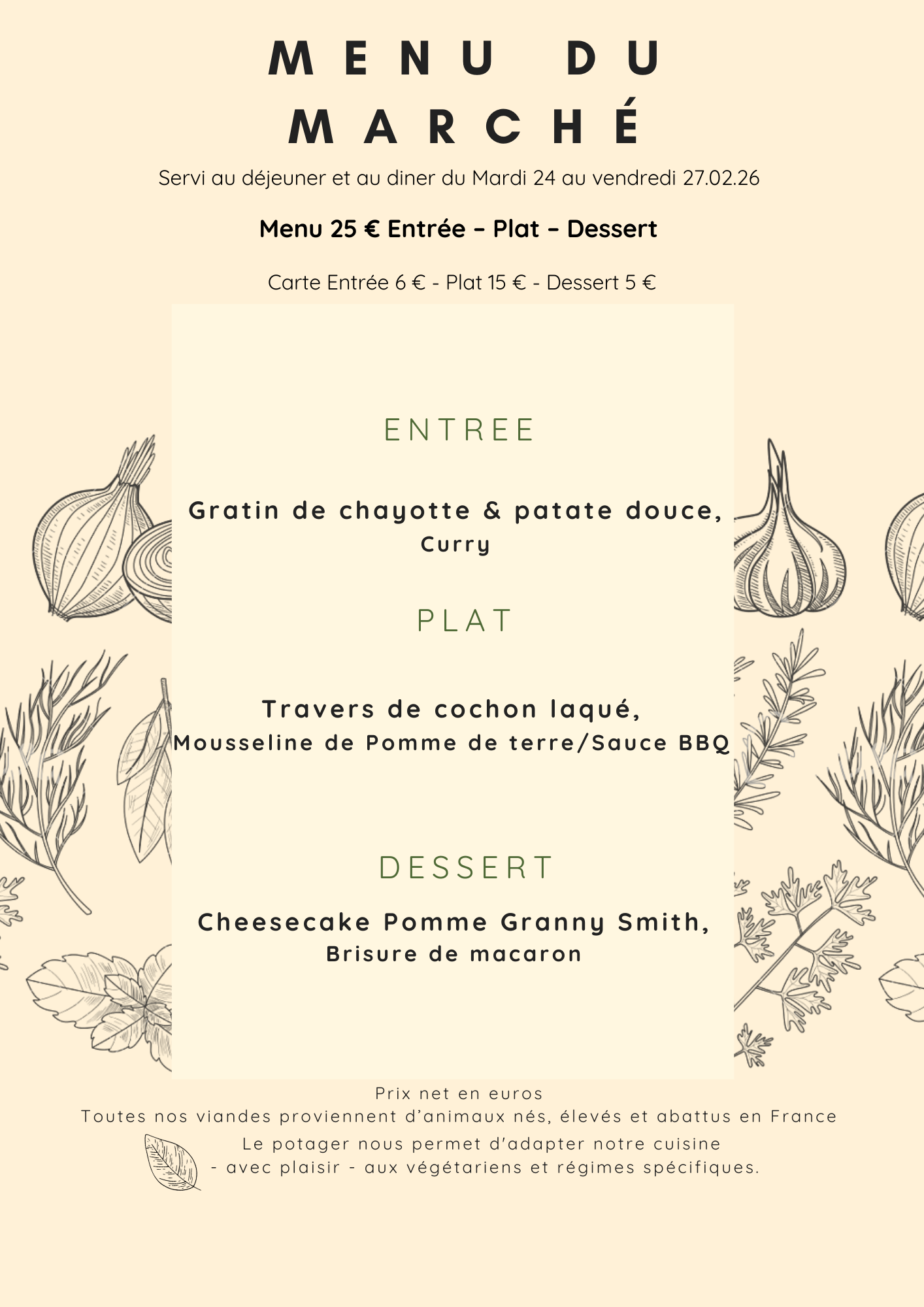 Menu du Marché