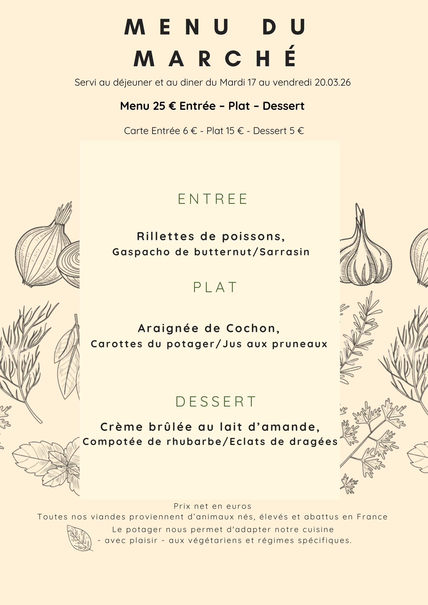 Menu du Marché