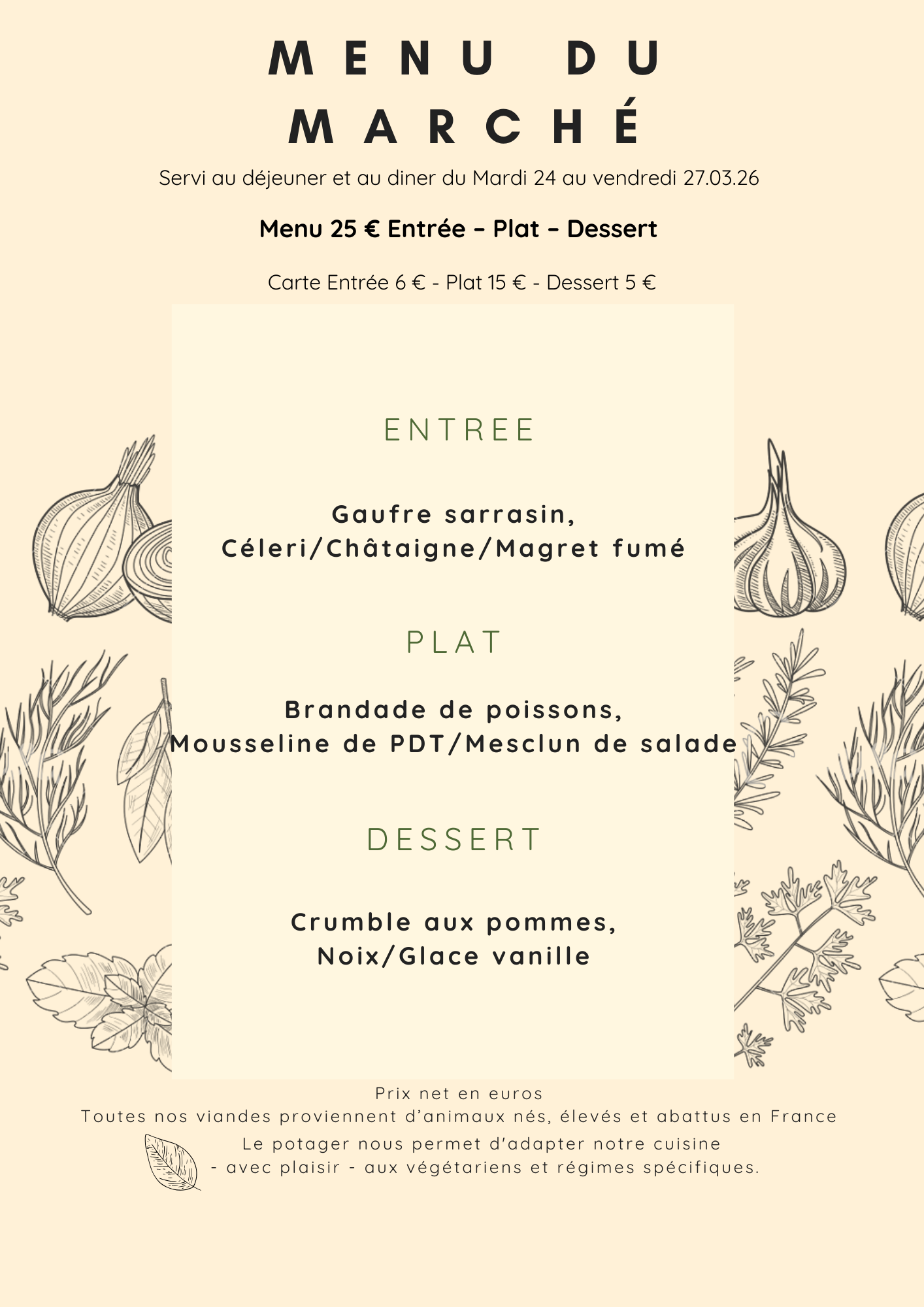 Menu du Marché