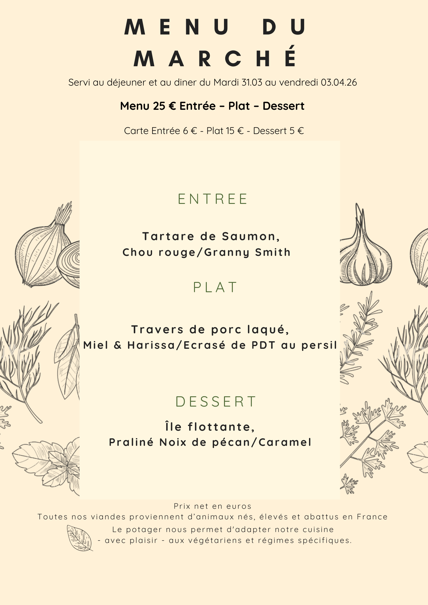 Menu du Marché