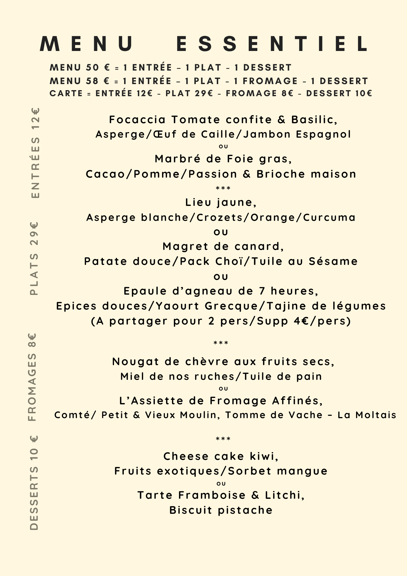 Menu Essentiel Printemps 2