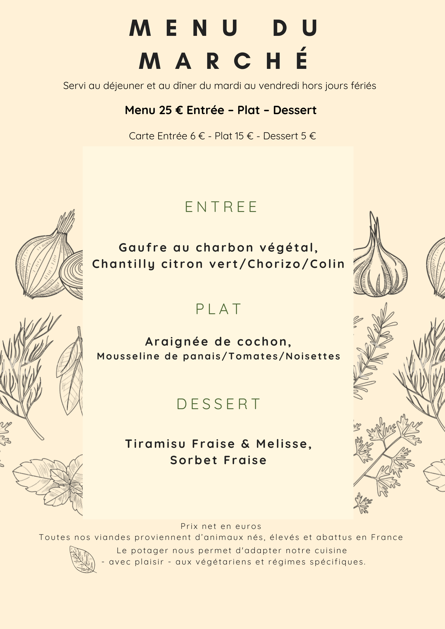 Menu du marche