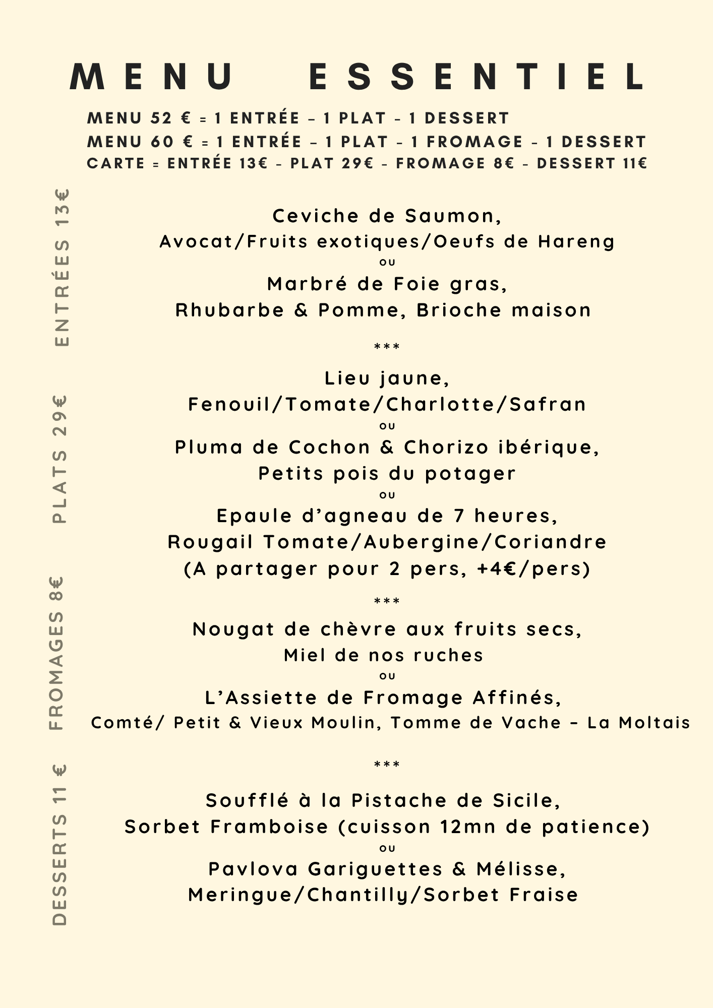 Menu Essentiel été 2026 2