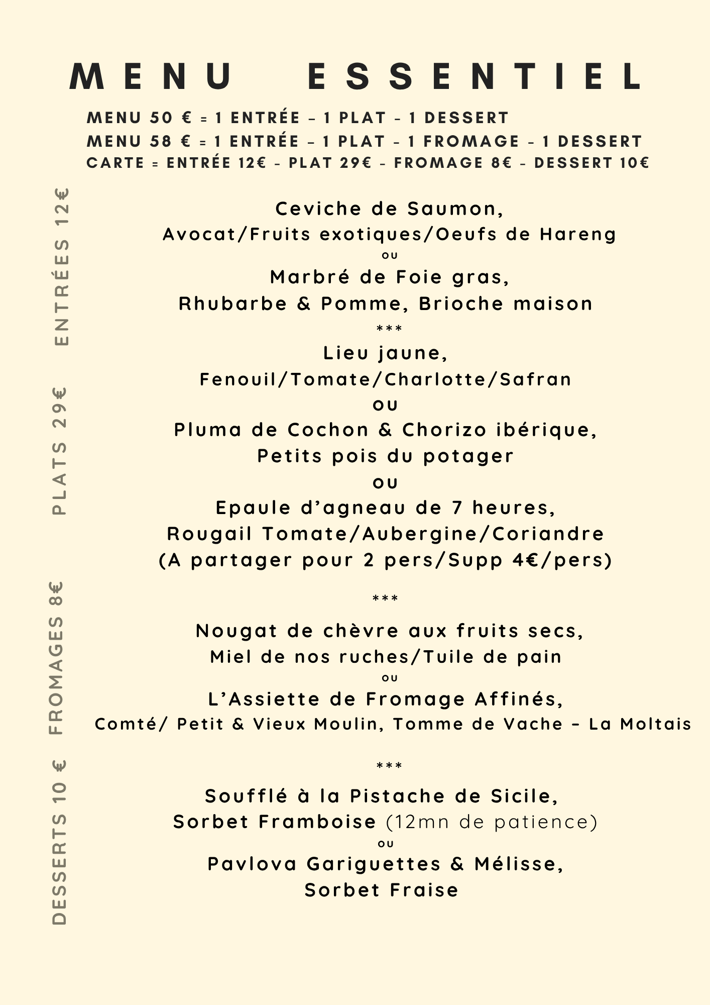 Menu Essentiel été 2026