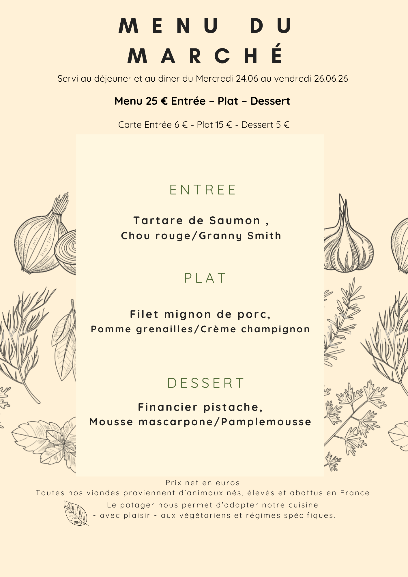 Menu du marché