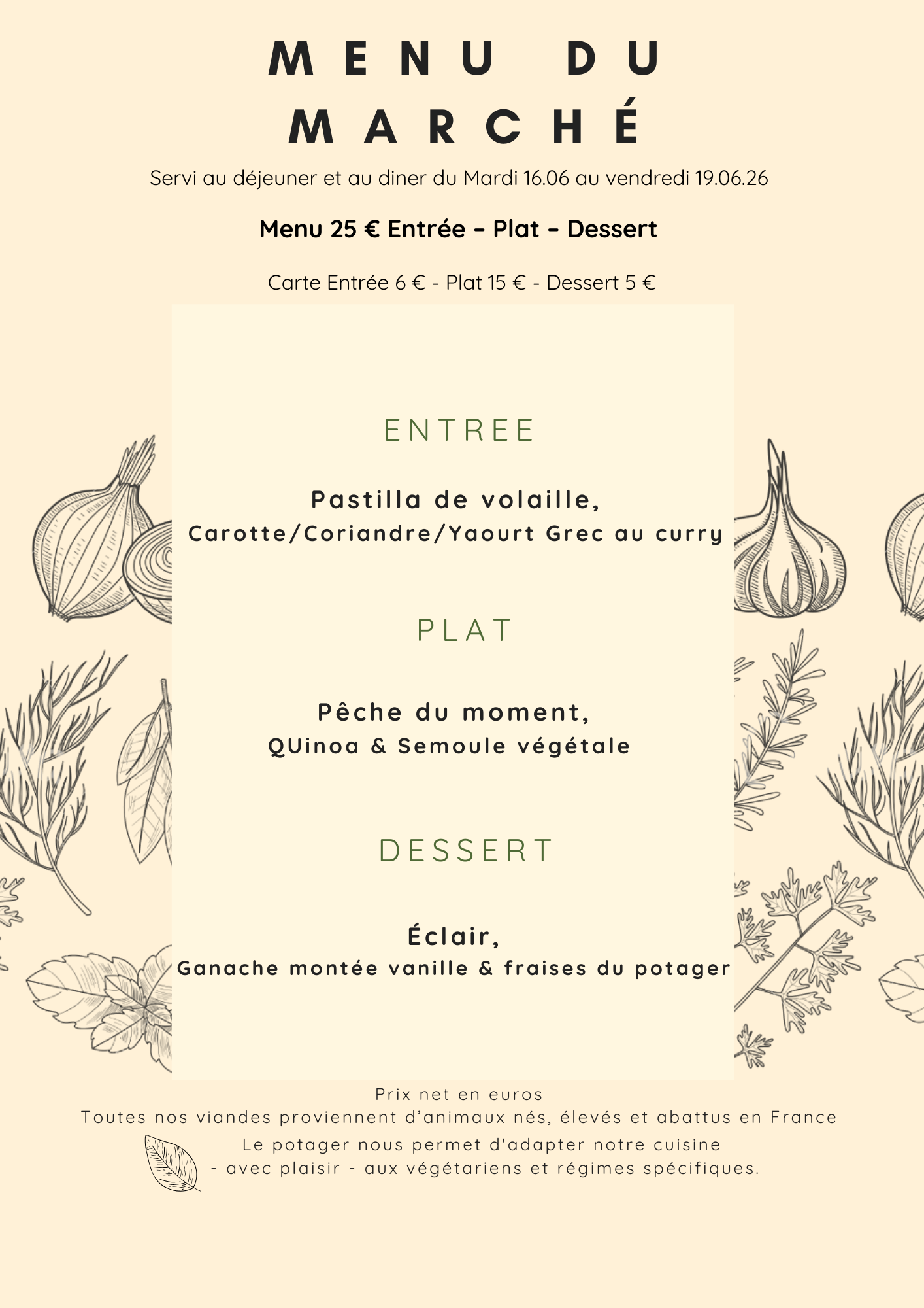 Menu du Marché