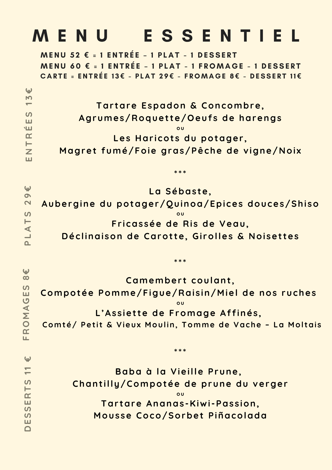 Menu Essentiel septembre