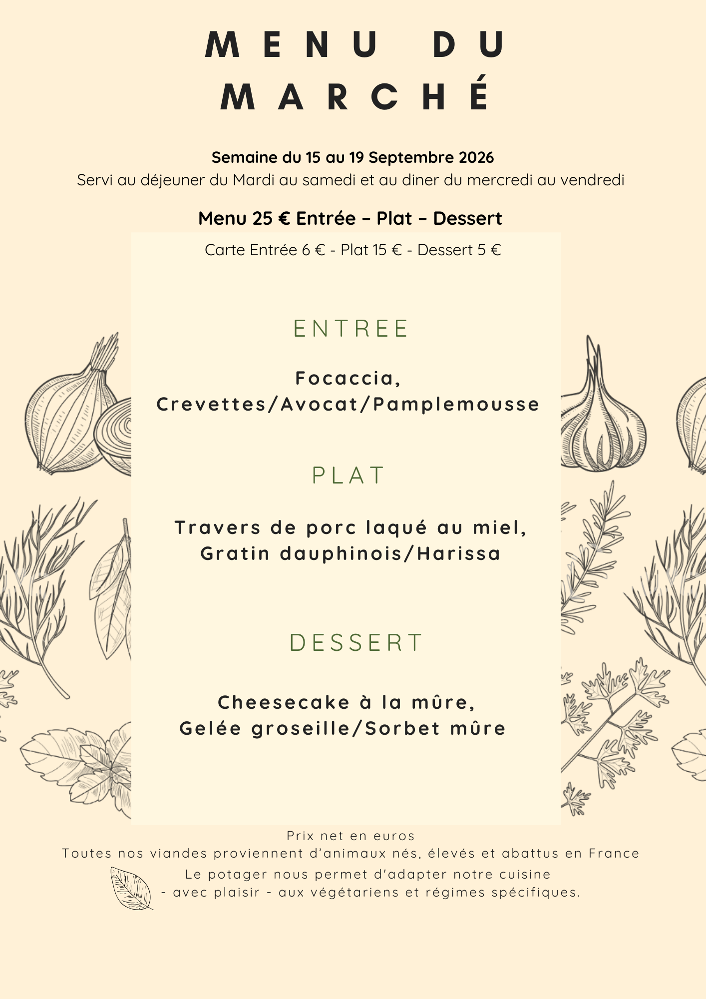 Menu du marché du 15 au 19