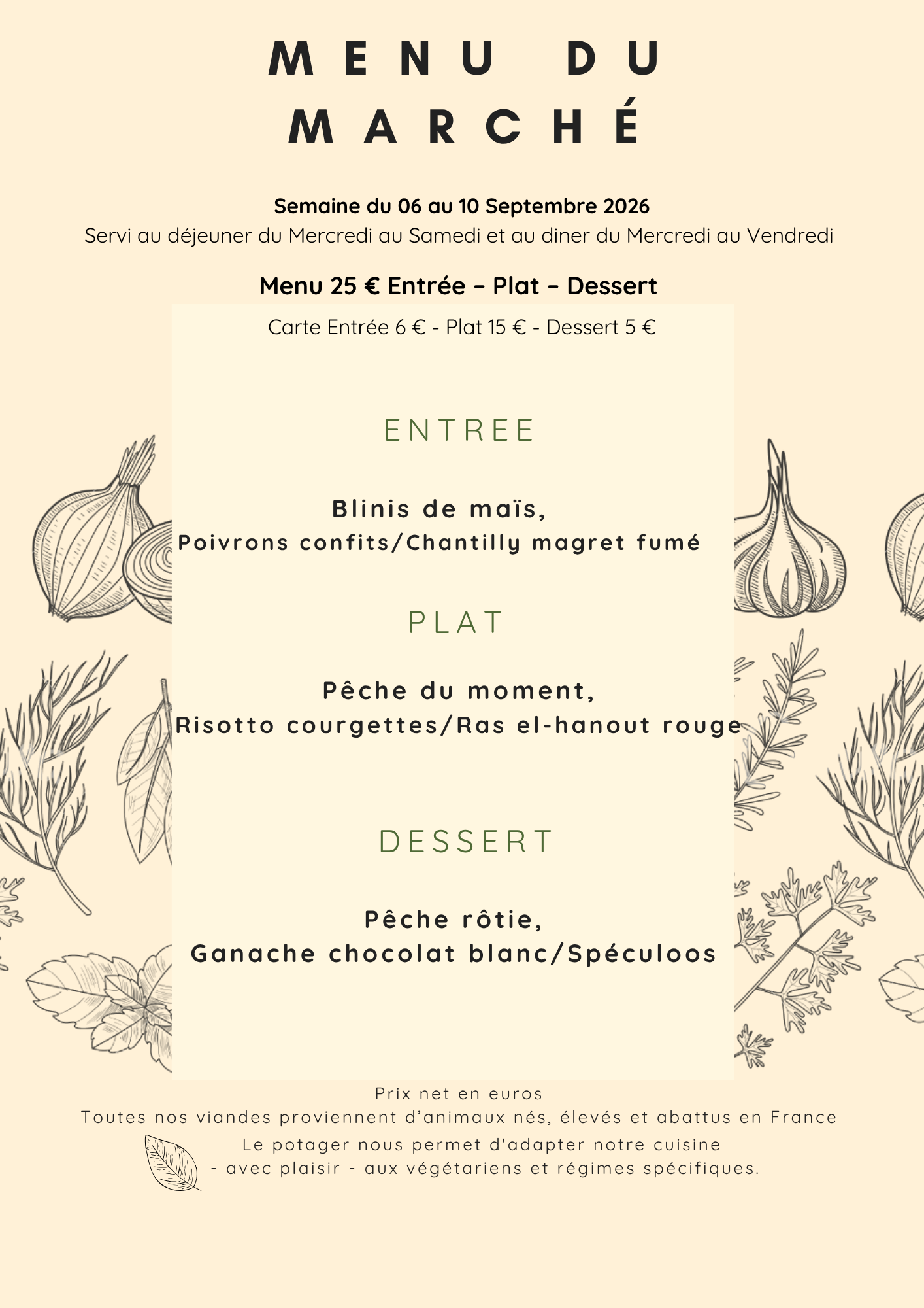 Menu du Marché du 06 au 10