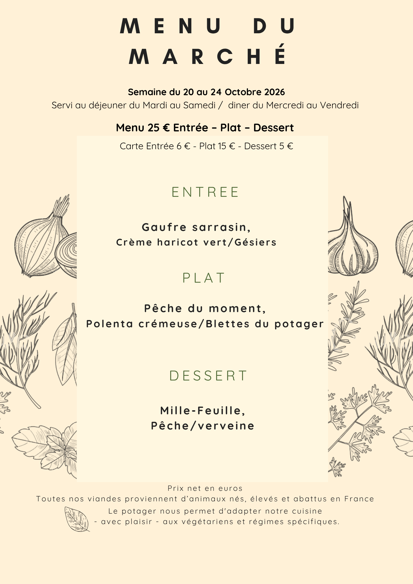 Menu du Marché du 20 au 24
